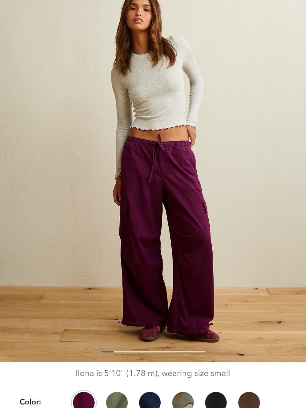 aerie Wide-Leg Drawstring Pants in Plum